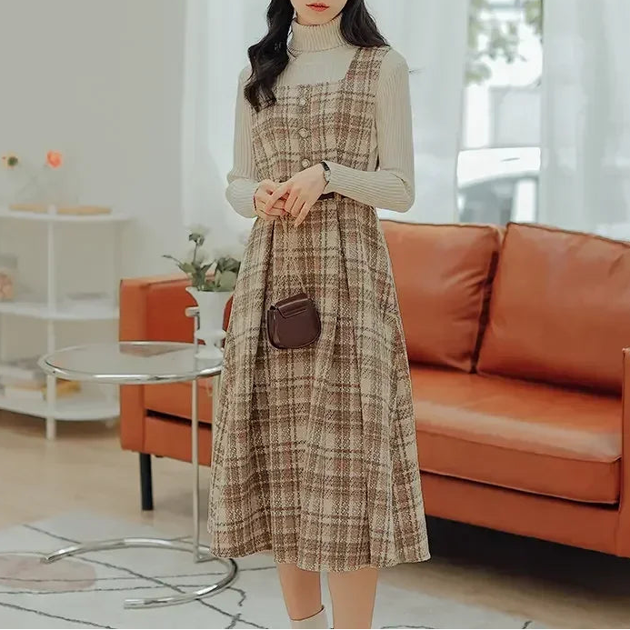 Hazel Berry Dark Academia Wool Pinafore Dress