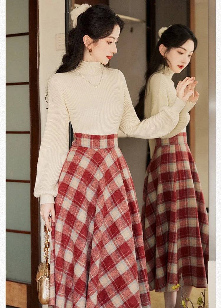 Rainy Valley Light Academia 2-Piece Plaid Set