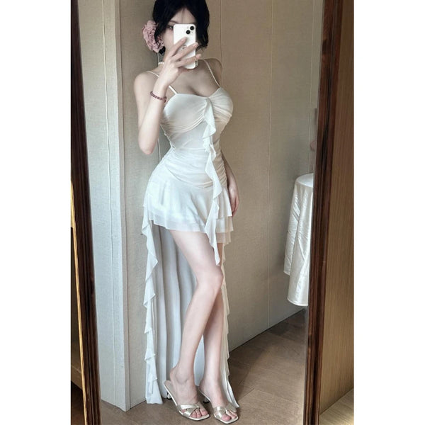 Misty Swan High-Low Coquette Dress