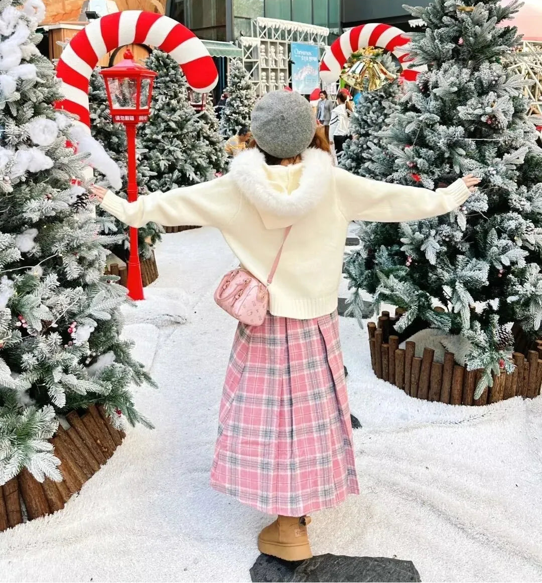 Pink Plaid Wool Skirt