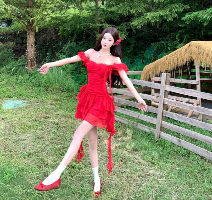 Garden Angel Red Coquette Dress