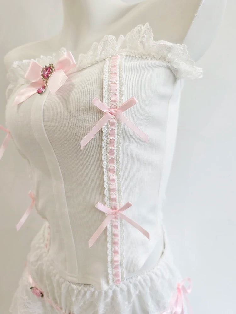 Coquette Tube Top with Pink Crystal Charm