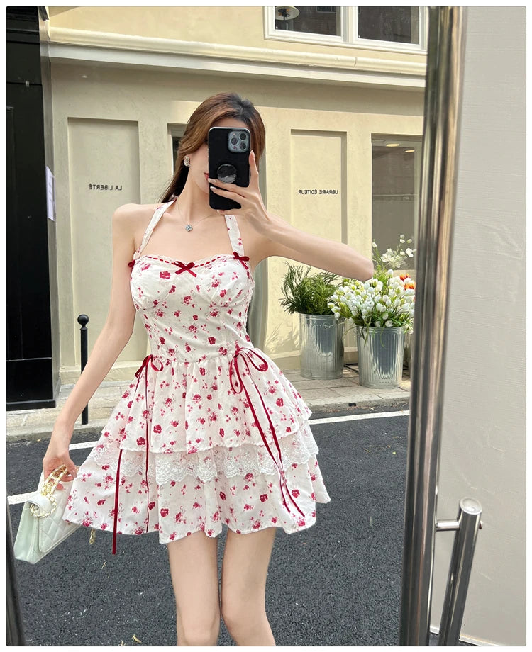 Cherry Bird Red Ribbon Coquette Dress