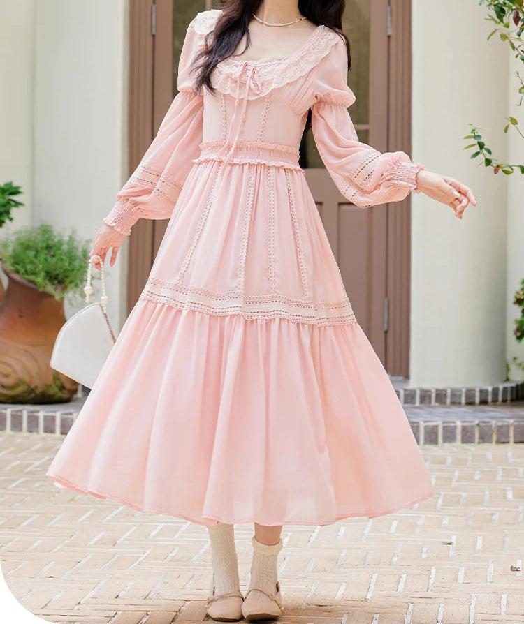 Long Sleeve Cottagecore Dress peach pink cottagecore outfit Long Sleeve Cottagecore Dress peach pink cottagecore outfit