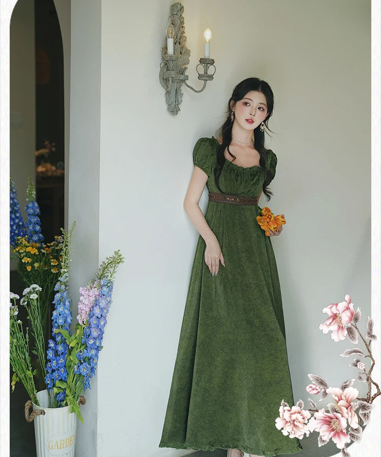 Green Witch Dress Dark Cottagecore Dress dark cottagecore style