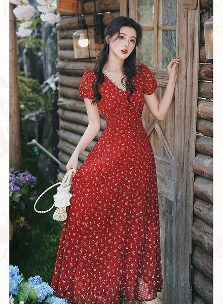 Apple Pie Red Cottagecore Dress