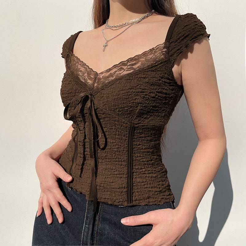 Fall Fairycore Lace Crop Top
