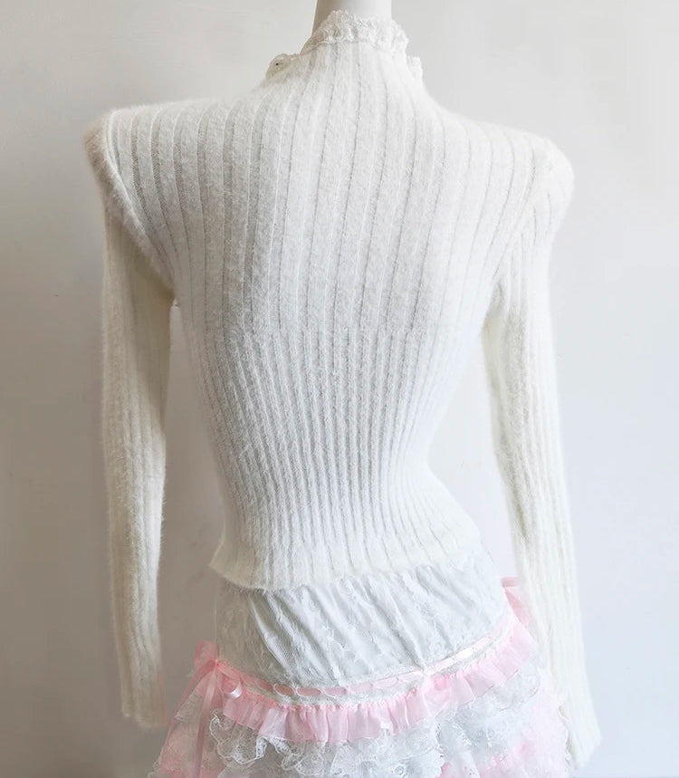 Rosy Coquette Long Sleeve Knitted Top