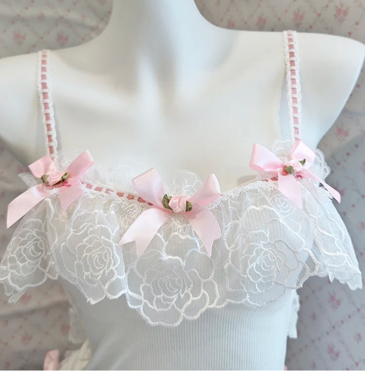 Lace & Ribbon Rose Coquette Crop Top