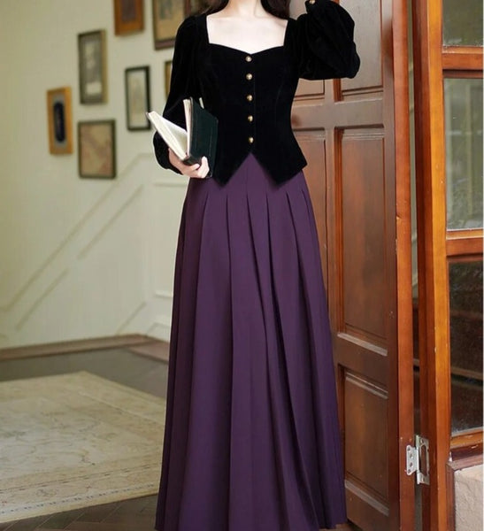 Levia Dark Academia Vintage Dress Set
