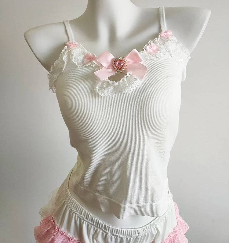 Pink Crystal Coquette Top with Padded Bust