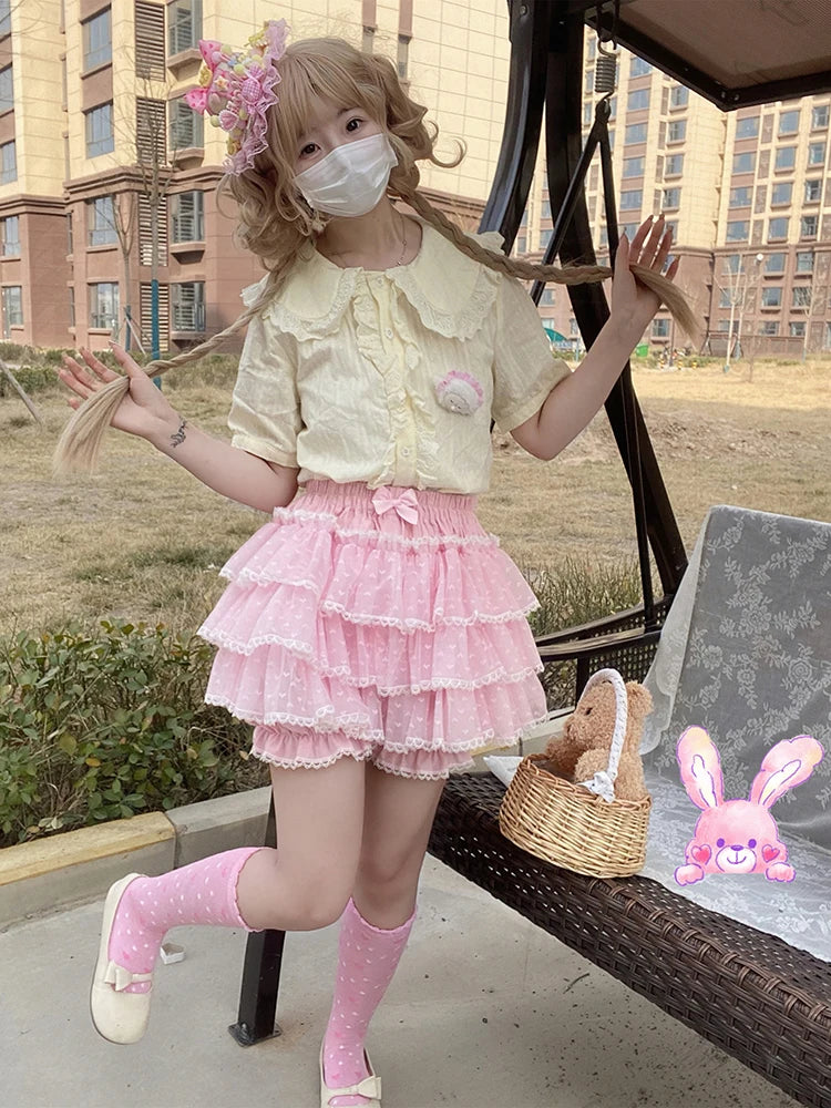 Pink Kawaii Hearts Ruffle Lolita Shorts