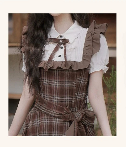 Cocoa Garden Dark Cottagecore Plaid Dress