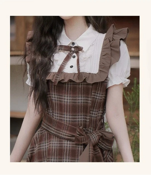 Cocoa Garden Dark Cottagecore Plaid Dress