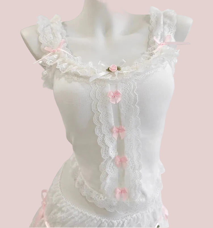 White Coquette Bow Crop Top