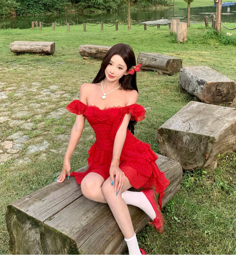 red garden dress Selkie Women's Cotton Gauze Midi Dress, Lipstick Red for Women