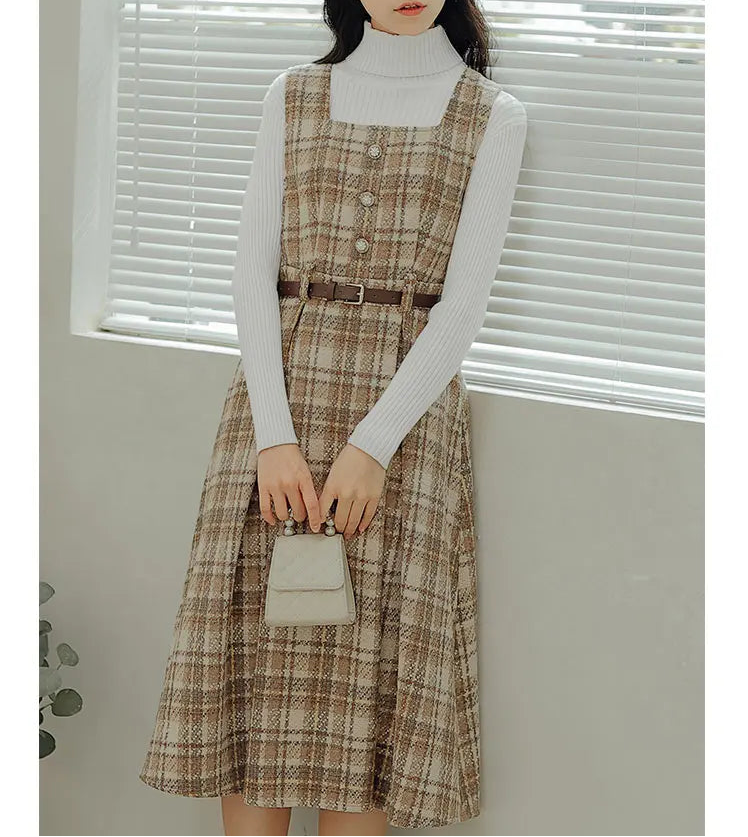 Hazel Berry Dark Academia Wool Pinafore Dress