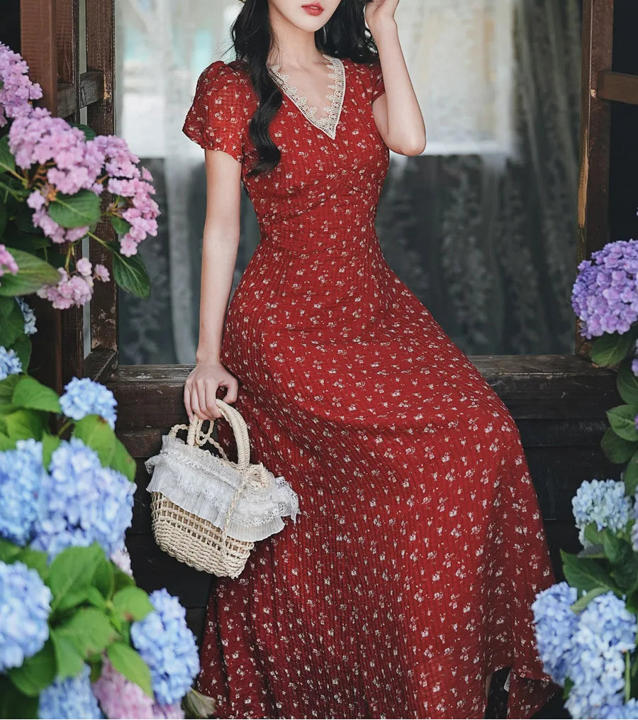 Apple Pie Red Cottagecore Dress