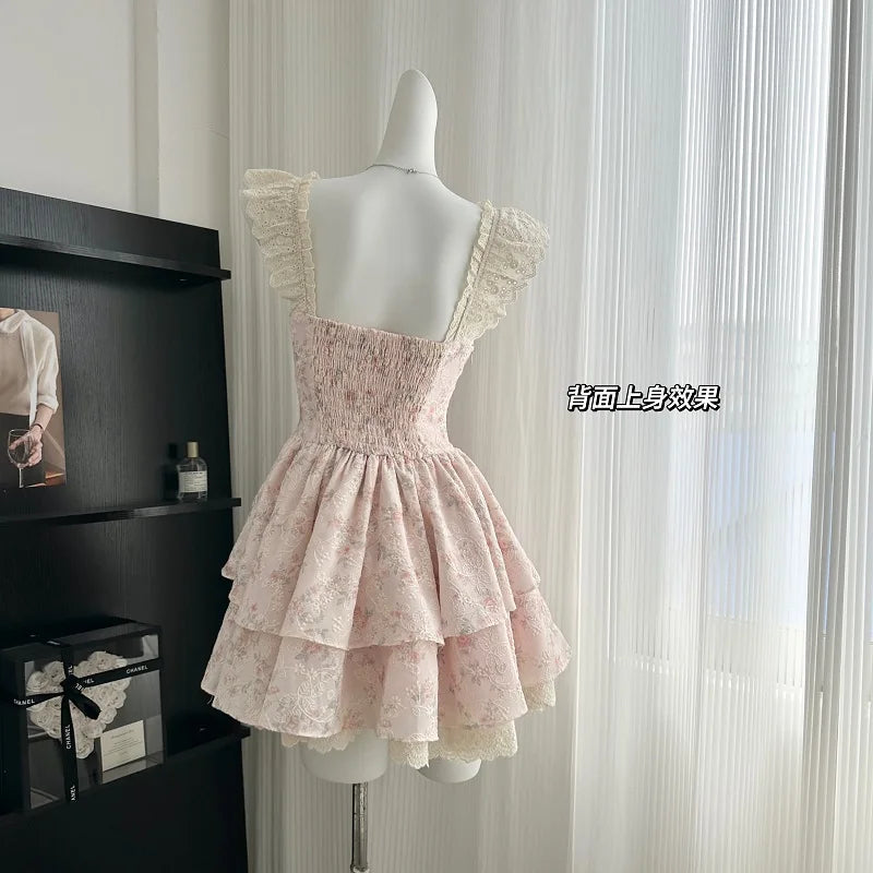 Floral Lace Tiered Coquette Dress coquette aesthetic clothing