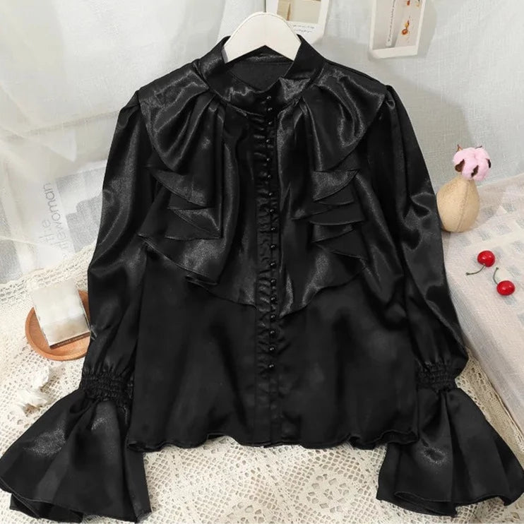 Edwina Satin Long Sleeve Shirt