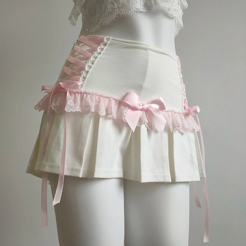 Wonderpetal Pink Ribbon Coquette mini skirt