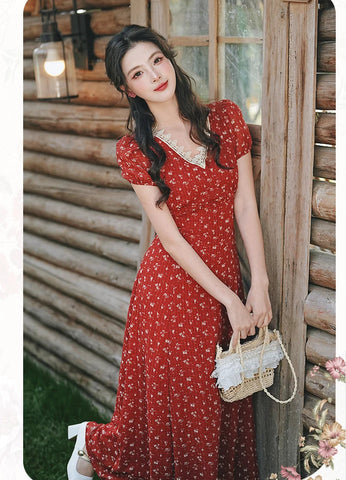 Apple Pie Red Cottagecore Dress