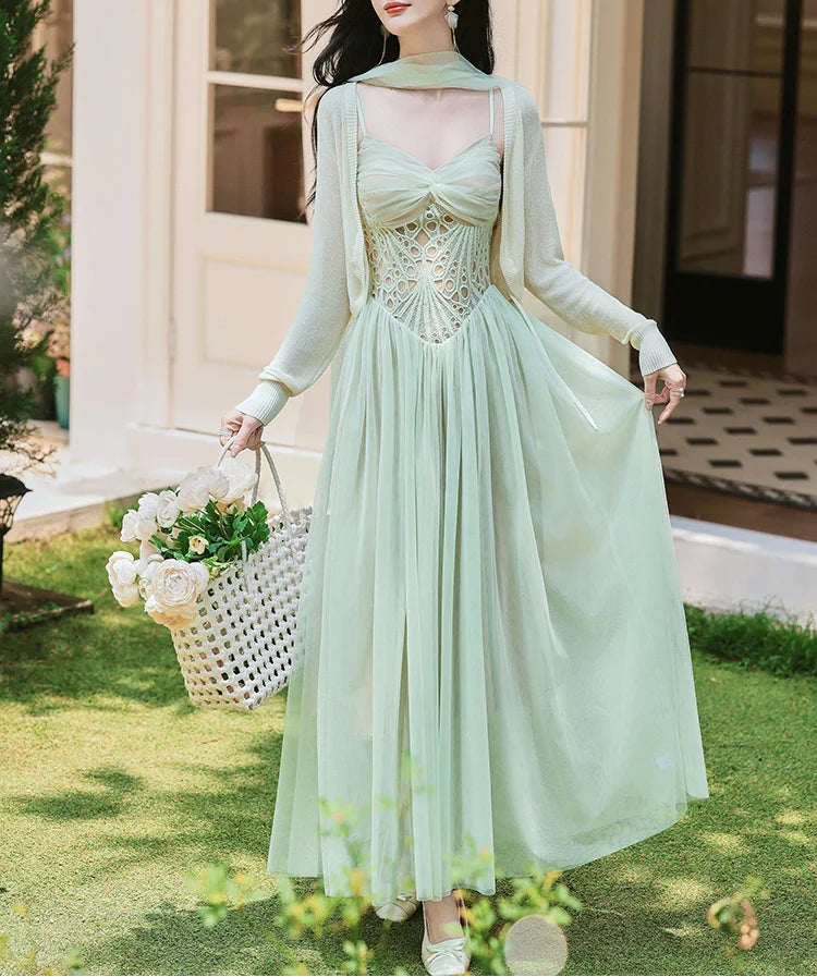 Mint-Green Fairy Princess Dress with Scarf balletcore mint dress Mint-Green Fairy Princess Dress with Scarf balletcore mint dress