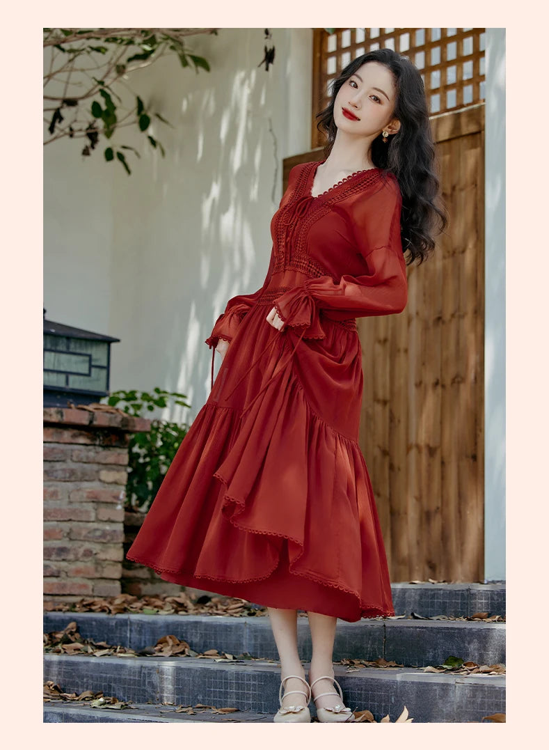 Rosemary Red Cottagecore Dress