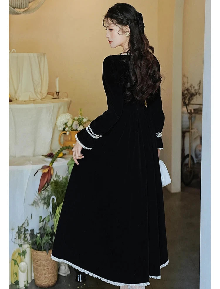 Yavia Dark Romantic Goth Princess Black Velvet Dress