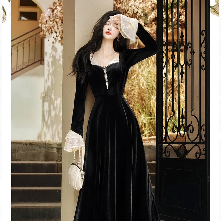 Dark Romantic Goth Velvet Dress dark romance aesthetic dark coquette Dark Romantic Goth Velvet Dress dark romance aesthetic dark coquette