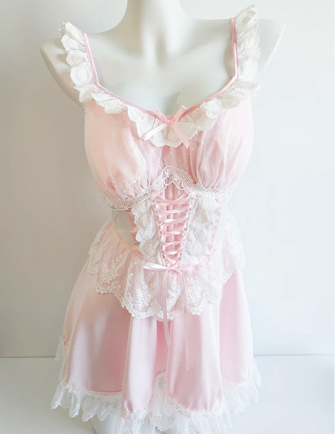 Pink Lace-Up Coquette Dress