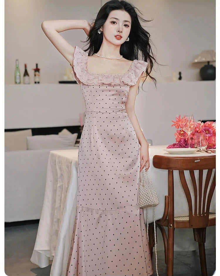 Barbara Dusty Pink Polka Dot Dress