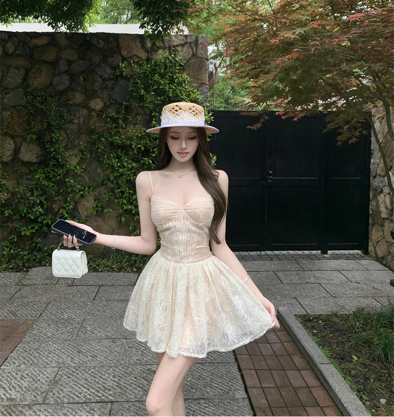 Balletcore Lace Mini Dress Coquette Princess Style