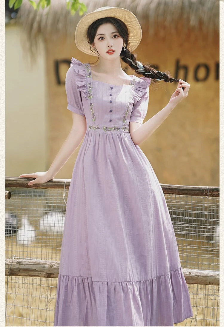 Lavender Cotton Cottagecore Dress pastel cottagecore cotton dress