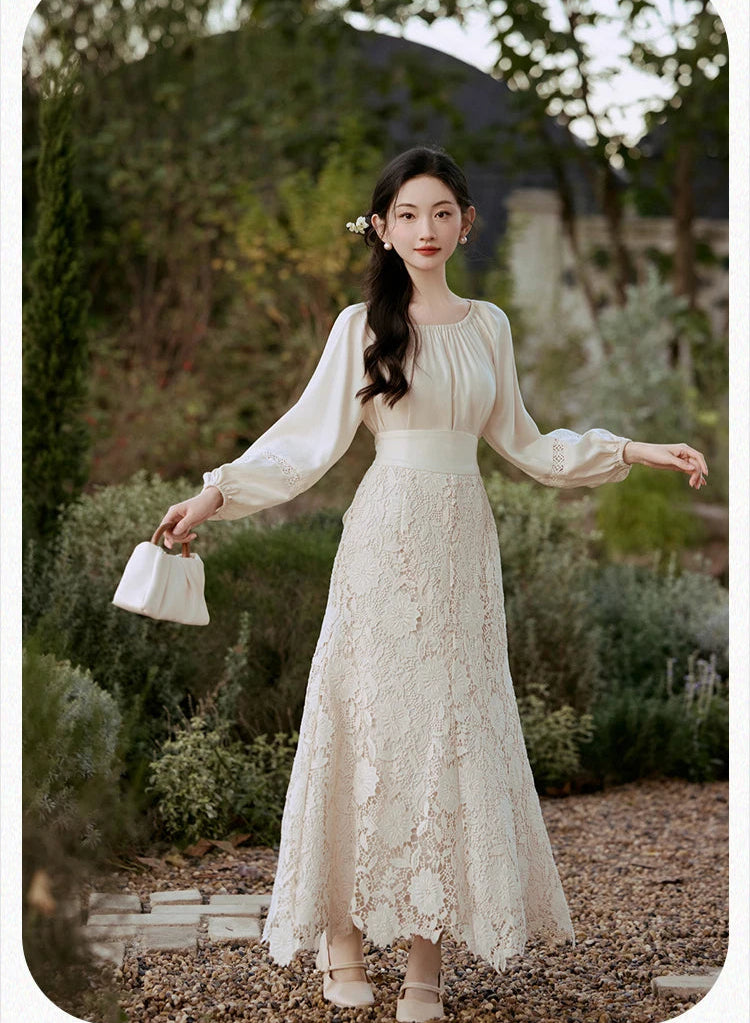 Lotus Heart Romantic Lace Cottagecore Dress Set