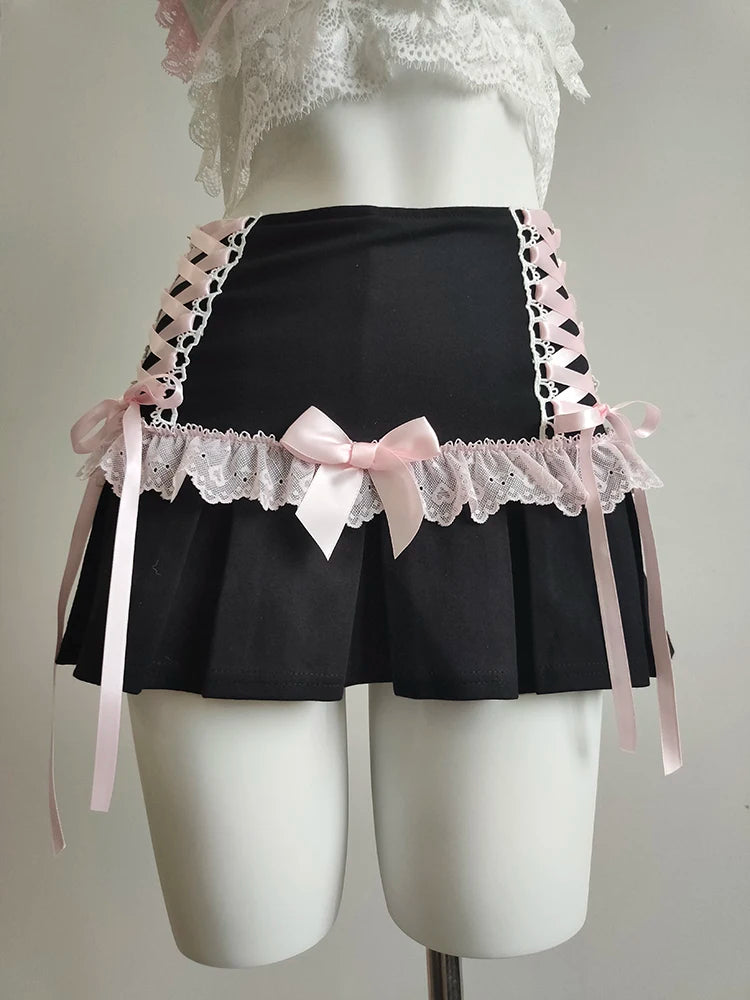 Black Pink Ribbon Coquette skirt coquette fashion coquette style