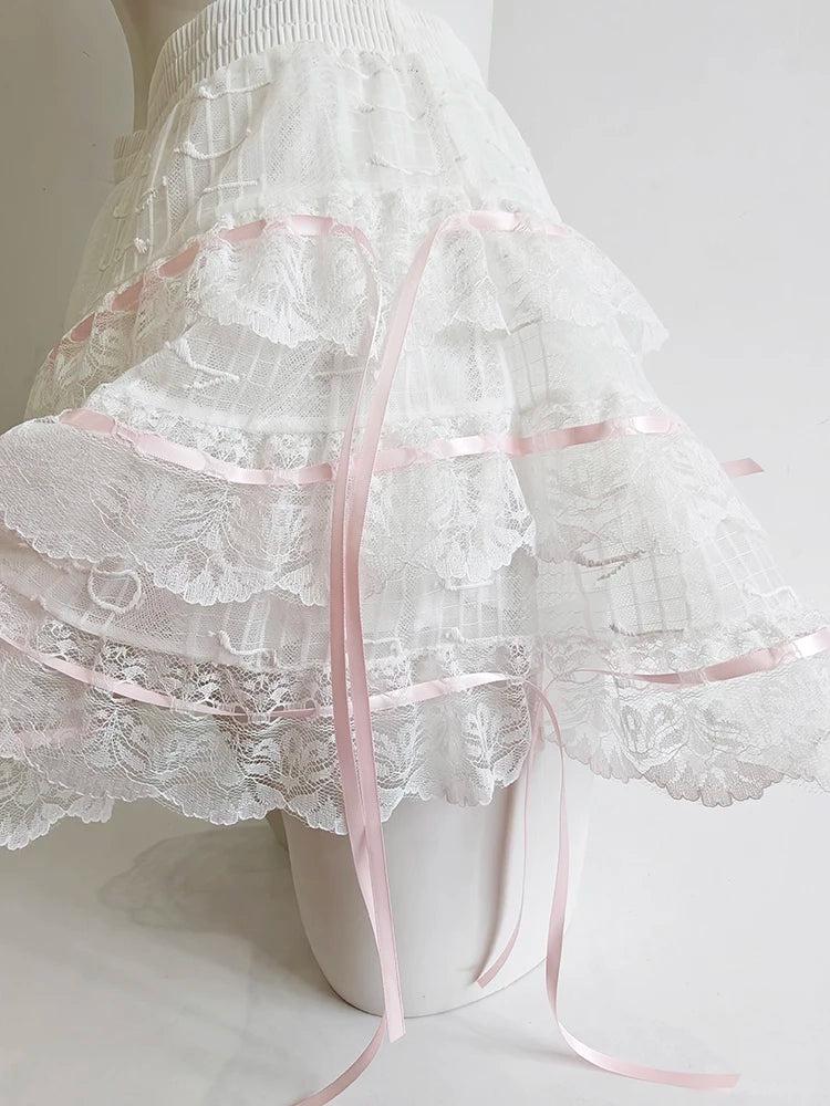 White Lace Ribbon Coquette Skirt coquette outfits coquette fashion