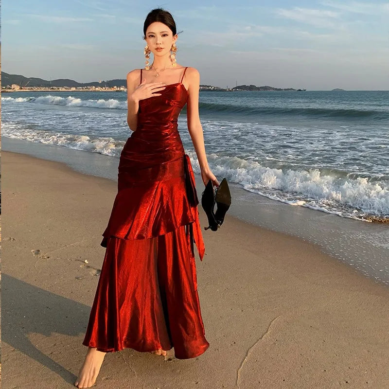 Cherry Flame Red Satin Dress