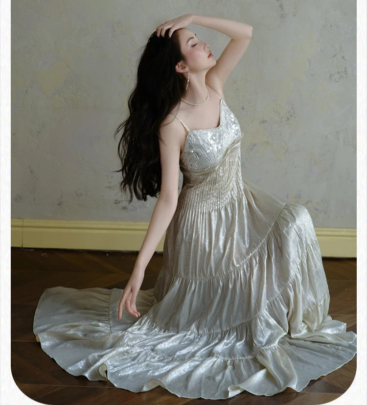 Frosty Moon Sequin Embellished Royalcore Goddess Dress