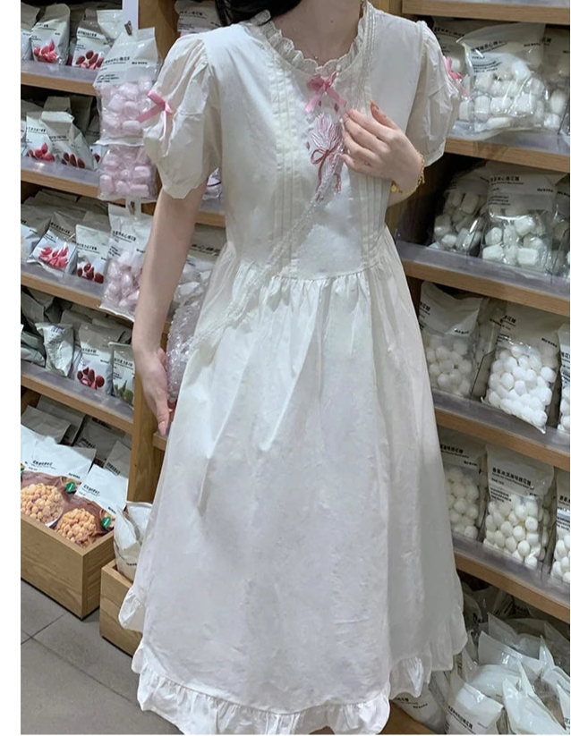 Bianca Flower Embroidered Dollcore Dress