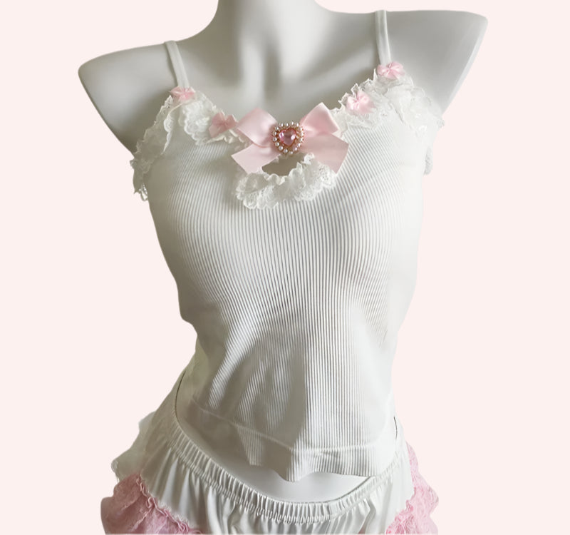 Pink Crystal Coquette Top with Padded Bust