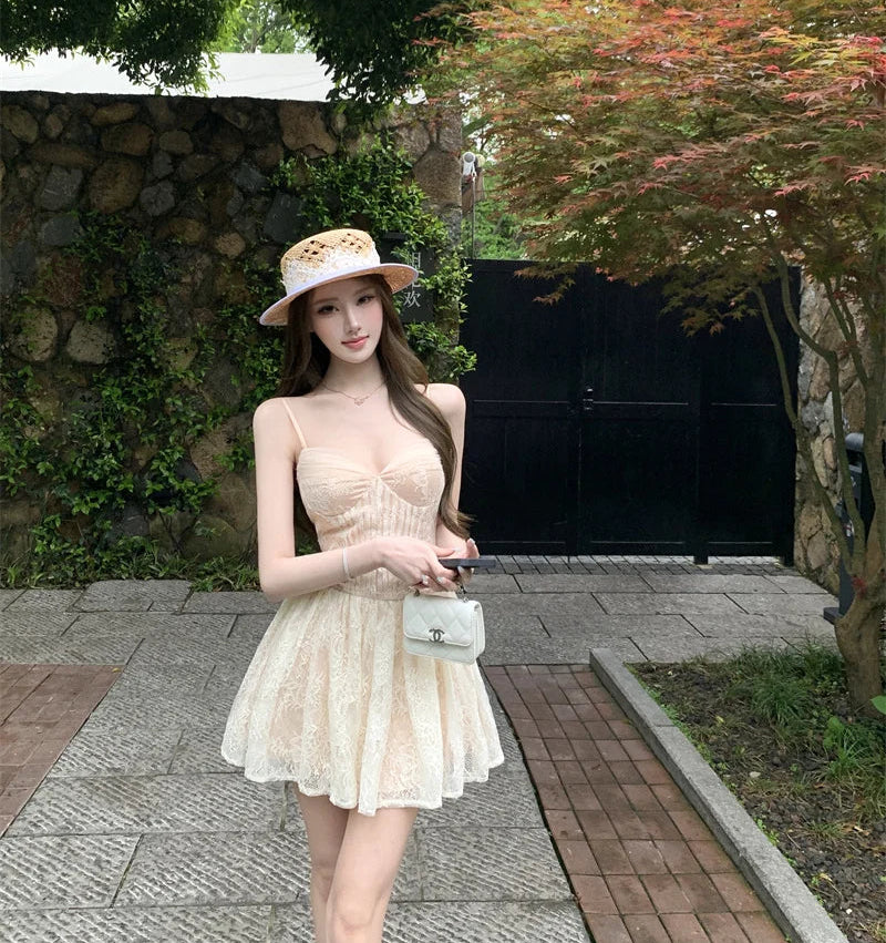Balletcore Lace Mini Dress Coquette Princess Style