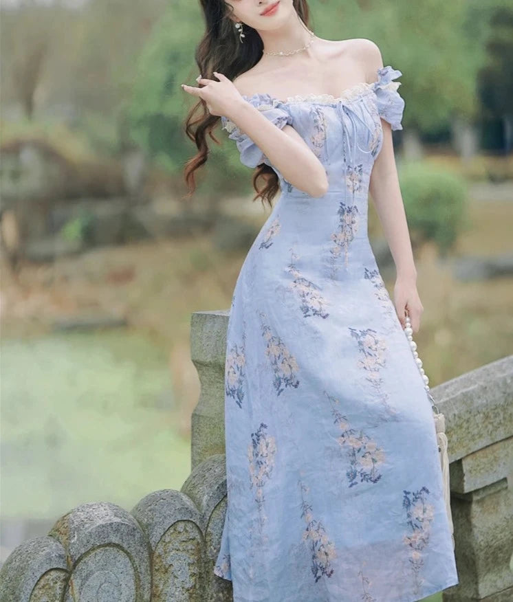 Blue floral Romantic Fairy Dress Fairycore Dress Fairy Dresses