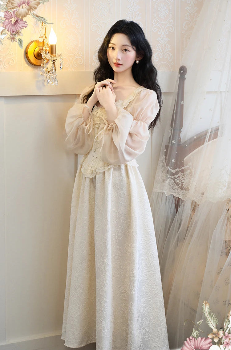 corset dress with sleeves Romantic Royalcore Corset Dress corset dresses vintage corset dress