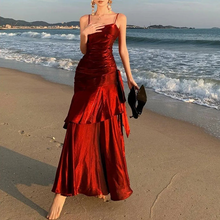 Cherry Flame Red Satin Dress