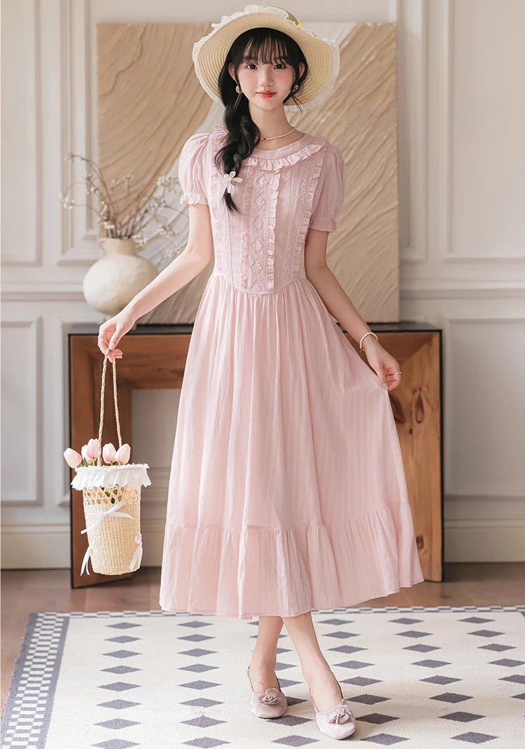 Sugar Vine Pastel Cottagecore Blush Pink Vintage-Coquette Dress