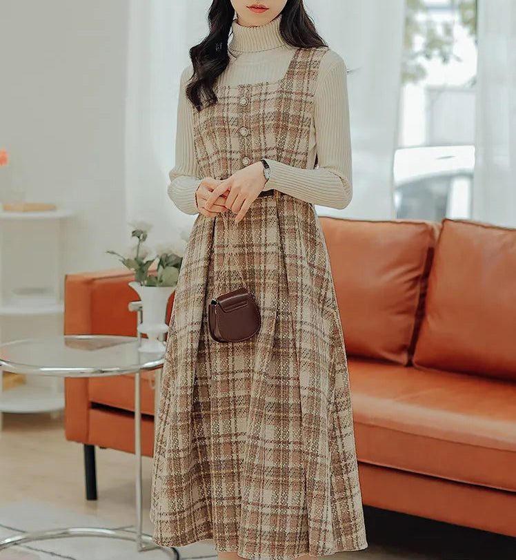 Hazel Berry Dark Academia Wool Pinafore Dress