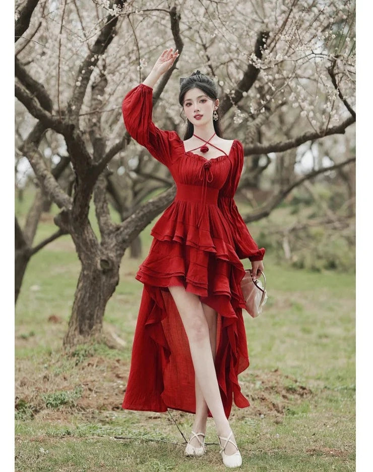 In a Fairytale Forest Layered High-Low Red Princesscore Dress