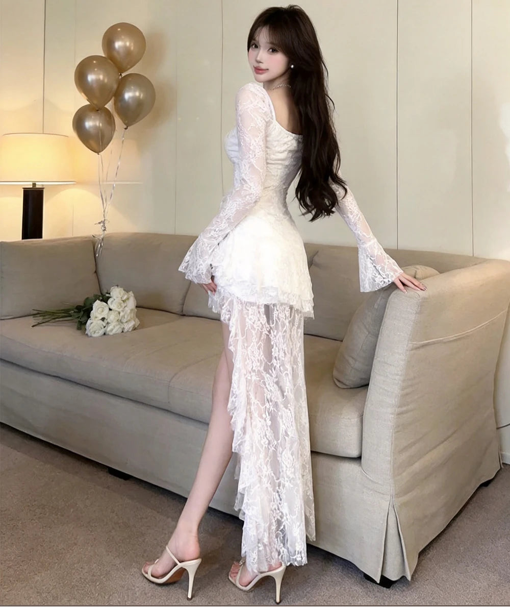 Angel's Ball White Lace High-Low Coquette Princess Dress