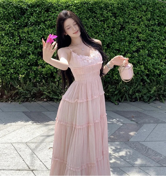 Long Peach-Pink Coquette Dress coquette style dresses coquette girl